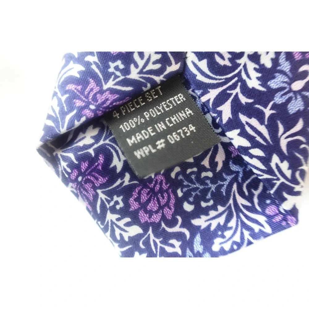 Boys Clip-On Tie Purple Floral Pre-Tied Youth‎ Size Polyester Neckwear